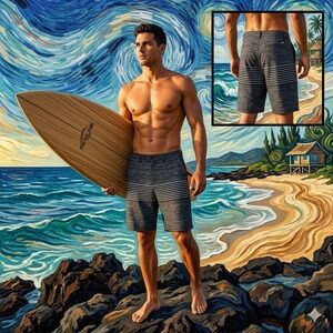 Pipeline Mens Hybrid Shorts 38 Black Grey Space Dye 4-Way Stretch S20008MH NWT